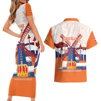 Netherlands King's Day Couples Matching Short Sleeve Bodycon Dress and Hawaiian Shirt Windmill With Nederland Pattern