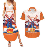 Netherlands King's Day Couples Matching Summer Maxi Dress and Hawaiian Shirt Windmill With Nederland Pattern
