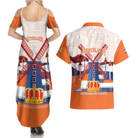 Netherlands King's Day Couples Matching Summer Maxi Dress and Hawaiian Shirt Windmill With Nederland Pattern