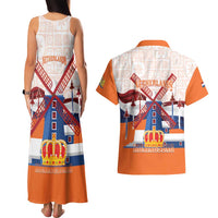 Netherlands King's Day Couples Matching Tank Maxi Dress and Hawaiian Shirt Windmill With Nederland Pattern