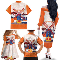 Netherlands King's Day Family Matching Off The Shoulder Long Sleeve Dress and Hawaiian Shirt Windmill With Nederland Pattern