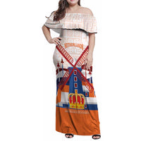 Netherlands King's Day Family Matching Off Shoulder Maxi Dress and Hawaiian Shirt Windmill With Nederland Pattern