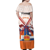 Netherlands King's Day Family Matching Off Shoulder Maxi Dress and Hawaiian Shirt Windmill With Nederland Pattern