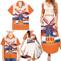 Netherlands King's Day Family Matching Summer Maxi Dress and Hawaiian Shirt Windmill With Nederland Pattern