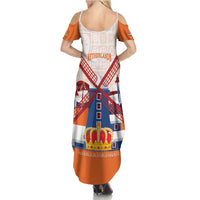 Netherlands King's Day Family Matching Summer Maxi Dress and Hawaiian Shirt Windmill With Nederland Pattern