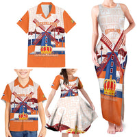 Netherlands King's Day Family Matching Tank Maxi Dress and Hawaiian Shirt Windmill With Nederland Pattern