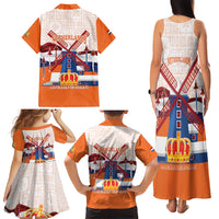 Netherlands King's Day Family Matching Tank Maxi Dress and Hawaiian Shirt Windmill With Nederland Pattern