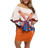 Netherlands King's Day Off Shoulder Short Dress Windmill With Nederland Pattern