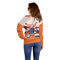 Netherlands King's Day Off Shoulder Sweater Windmill With Nederland Pattern