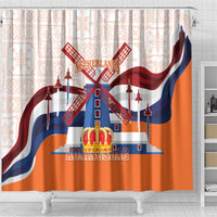Netherlands King's Day Shower Curtain Windmill With Nederland Pattern