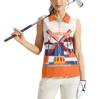 Netherlands King's Day Women Sleeveless Polo Shirt Windmill With Nederland Pattern