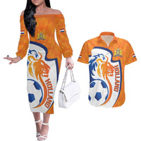 Custom Netherlands Football Couples Matching Off The Shoulder Long Sleeve Dress and Hawaiian Shirt 2025 Go Champions Holland