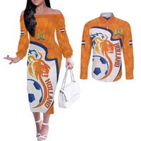 Custom Netherlands Football Couples Matching Off The Shoulder Long Sleeve Dress and Long Sleeve Button Shirt 2025 Go Champions Holland
