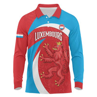 Custom Luxembourg Football Long Sleeve Polo Shirt Allez Les Lions Rouges