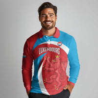Custom Luxembourg Football Long Sleeve Polo Shirt Allez Les Lions Rouges