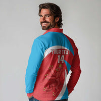 Custom Luxembourg Football Long Sleeve Polo Shirt Allez Les Lions Rouges