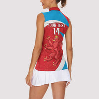 Custom Luxembourg Football Women Sleeveless Polo Shirt Allez Les Lions Rouges