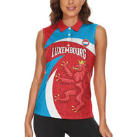 Custom Luxembourg Football Women Sleeveless Polo Shirt Allez Les Lions Rouges