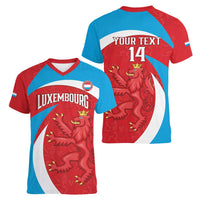 Custom Luxembourg Football Women V-Neck T-Shirt Allez Les Lions Rouges