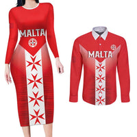 Custom Malta Football Couples Matching Long Sleeve Bodycon Dress and Long Sleeve Button Shirt Maltese Cross Sporty Style