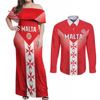 Custom Malta Football Couples Matching Off Shoulder Maxi Dress and Long Sleeve Button Shirt Maltese Cross Sporty Style