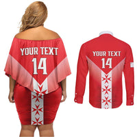 Custom Malta Football Couples Matching Off Shoulder Short Dress and Long Sleeve Button Shirt Maltese Cross Sporty Style