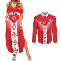 Custom Malta Football Couples Matching Summer Maxi Dress and Long Sleeve Button Shirt Maltese Cross Sporty Style