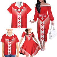 Custom Malta Football Family Matching Off The Shoulder Long Sleeve Dress and Hawaiian Shirt Maltese Cross Sporty Style