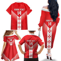 Custom Malta Football Family Matching Off The Shoulder Long Sleeve Dress and Hawaiian Shirt Maltese Cross Sporty Style