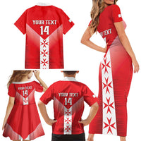 Custom Malta Football Family Matching Short Sleeve Bodycon Dress and Hawaiian Shirt Maltese Cross Sporty Style