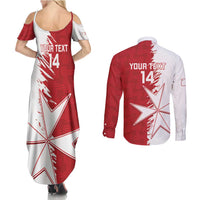 Custom Malta Football Couples Matching Summer Maxi Dress and Long Sleeve Button Shirt Go Champions Flag Style