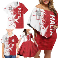 Custom Malta Football Family Matching Off Shoulder Short Dress and Hawaiian Shirt Go Champions Flag Style