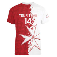 Custom Malta Football Women V-Neck T-Shirt Go Champions Flag Style