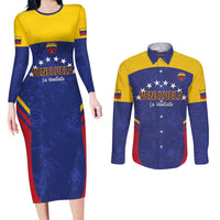 Custom Venezuela Football Couples Matching Long Sleeve Bodycon Dress and Long Sleeve Button Shirt Come On La Vinotinto Flag Color
