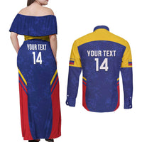 Custom Venezuela Football Couples Matching Off Shoulder Maxi Dress and Long Sleeve Button Shirt Come On La Vinotinto Flag Color