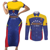 Custom Venezuela Football Couples Matching Short Sleeve Bodycon Dress and Long Sleeve Button Shirt Come On La Vinotinto Flag Color