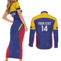 Custom Venezuela Football Couples Matching Short Sleeve Bodycon Dress and Long Sleeve Button Shirt Come On La Vinotinto Flag Color