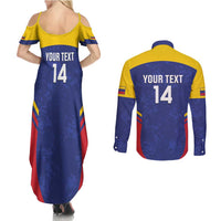 Custom Venezuela Football Couples Matching Summer Maxi Dress and Long Sleeve Button Shirt Come On La Vinotinto Flag Color