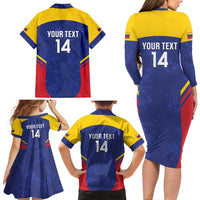Custom Venezuela Football Family Matching Long Sleeve Bodycon Dress and Hawaiian Shirt Come On La Vinotinto Flag Color
