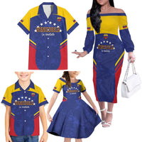 Custom Venezuela Football Family Matching Off The Shoulder Long Sleeve Dress and Hawaiian Shirt Come On La Vinotinto Flag Color