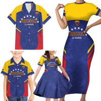 Custom Venezuela Football Family Matching Short Sleeve Bodycon Dress and Hawaiian Shirt Come On La Vinotinto Flag Color