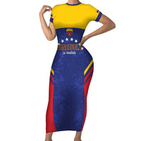 Custom Venezuela Football Short Sleeve Bodycon Dress Come On La Vinotinto Flag Color