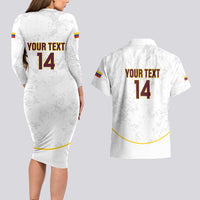 Custom Venezuela Football Couples Matching Long Sleeve Bodycon Dress and Hawaiian Shirt Come On La Vinotinto White