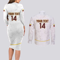 Custom Venezuela Football Couples Matching Long Sleeve Bodycon Dress and Long Sleeve Button Shirt Come On La Vinotinto White