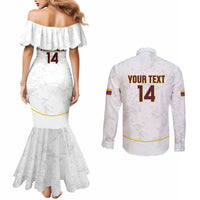 Custom Venezuela Football Couples Matching Mermaid Dress and Long Sleeve Button Shirt Come On La Vinotinto White