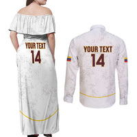 Custom Venezuela Football Couples Matching Off Shoulder Maxi Dress and Long Sleeve Button Shirt Come On La Vinotinto White