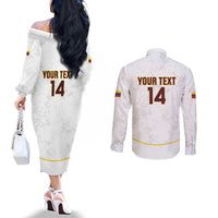 Custom Venezuela Football Couples Matching Off The Shoulder Long Sleeve Dress and Long Sleeve Button Shirt Come On La Vinotinto White