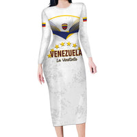 Custom Venezuela Football Family Matching Long Sleeve Bodycon Dress and Hawaiian Shirt Come On La Vinotinto White