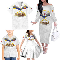 Custom Venezuela Football Family Matching Off The Shoulder Long Sleeve Dress and Hawaiian Shirt Come On La Vinotinto White
