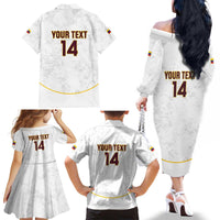 Custom Venezuela Football Family Matching Off The Shoulder Long Sleeve Dress and Hawaiian Shirt Come On La Vinotinto White